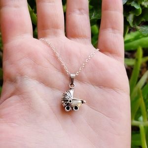 New Silver Tiny Baby Carriage Necklace